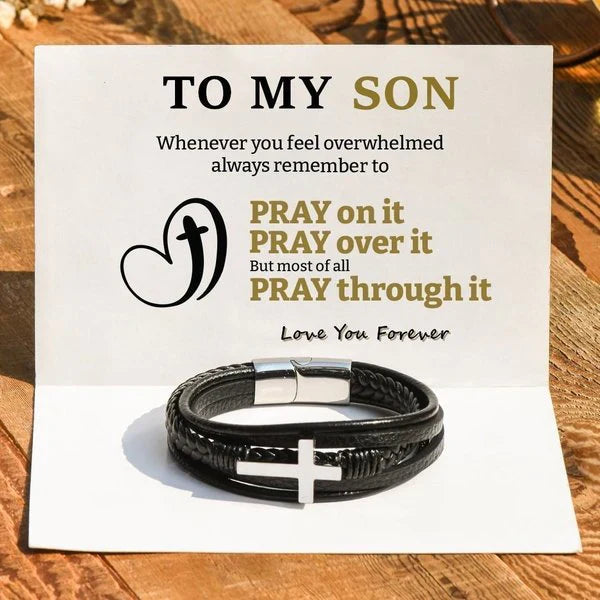 🎁 Last Day Promotion 49% OFF🎁To My Son Pray Through It Leather Cross Bracelet
