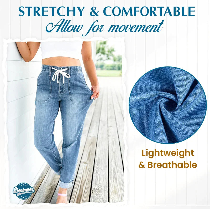 Pull On Denim Joggers With Draw String