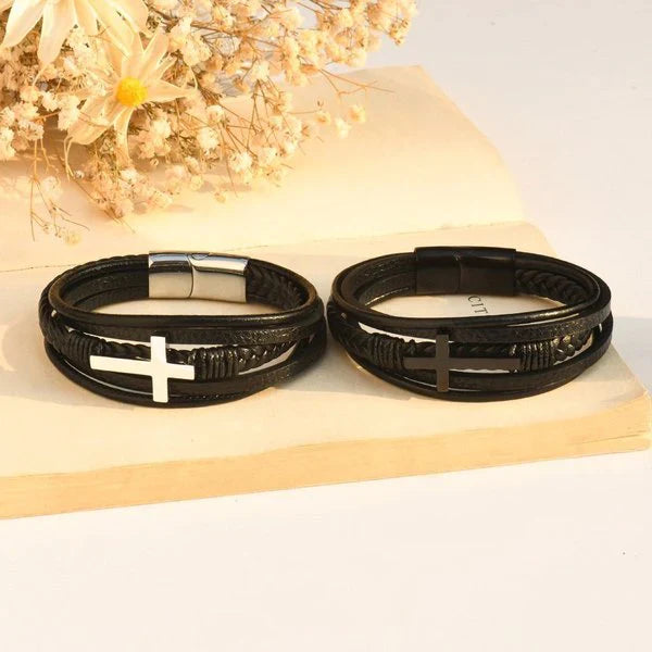 🎁 Last Day Promotion 49% OFF🎁To My Son Pray Through It Leather Cross Bracelet