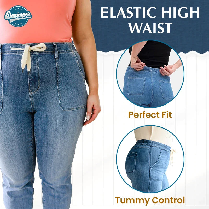 Pull On Denim Joggers With Draw String