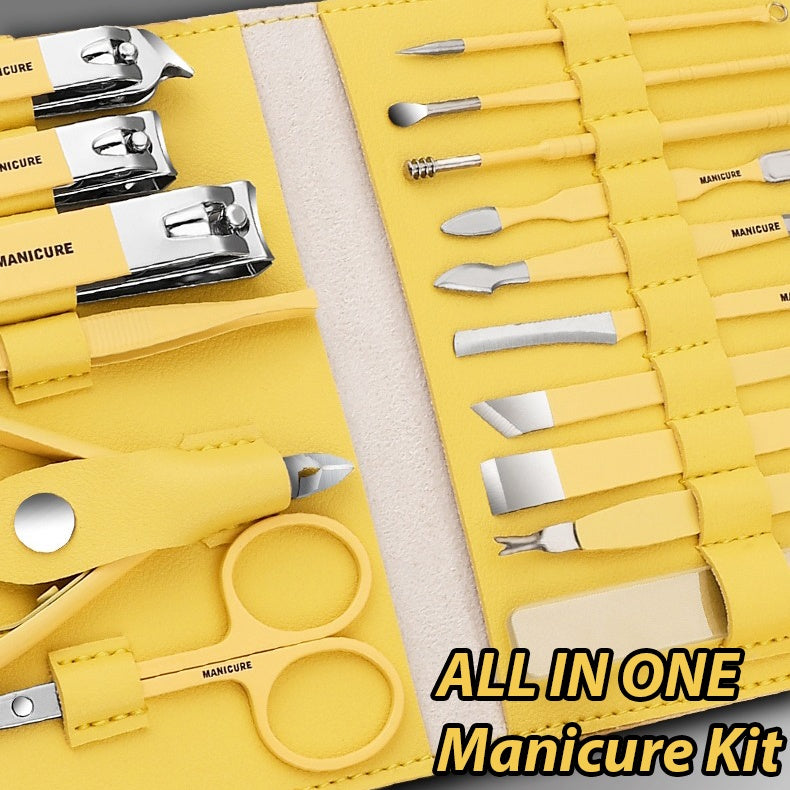 Manicure Care Set – Nail Cutter Set Stainless Steel With Folding Bag (Set 16Pcs)