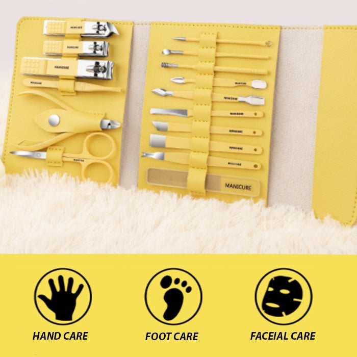 Manicure Care Set – Nail Cutter Set Stainless Steel With Folding Bag (Set 16Pcs)