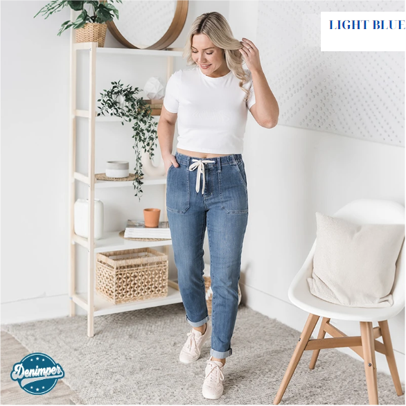 Pull On Denim Joggers With Draw String