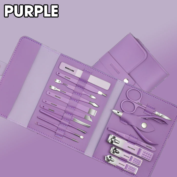 Manicure Care Set – Nail Cutter Set Stainless Steel With Folding Bag (Set 16Pcs)