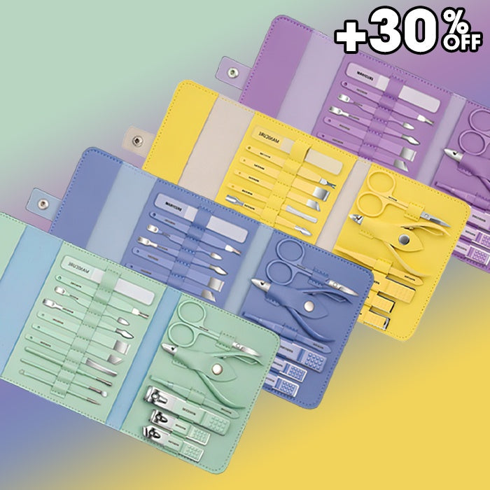 Manicure Care Set – Nail Cutter Set Stainless Steel With Folding Bag (Set 16Pcs)