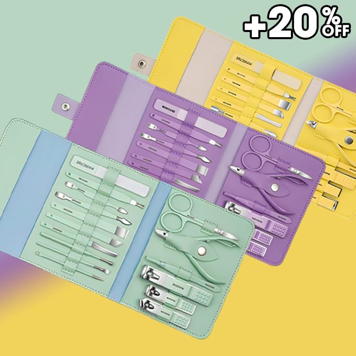 Manicure Care Set – Nail Cutter Set Stainless Steel With Folding Bag (Set 16Pcs)