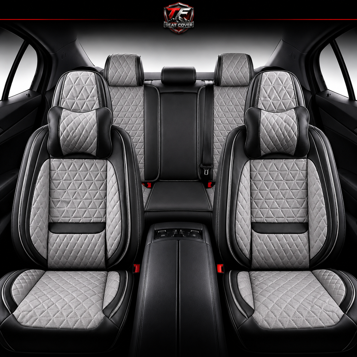 Premium Nappa Leather Seat Covers | Custom Fit for Cars, SUVs & Trucks - Black & Grey / Front & Rear Seats variant image 20260723-r4